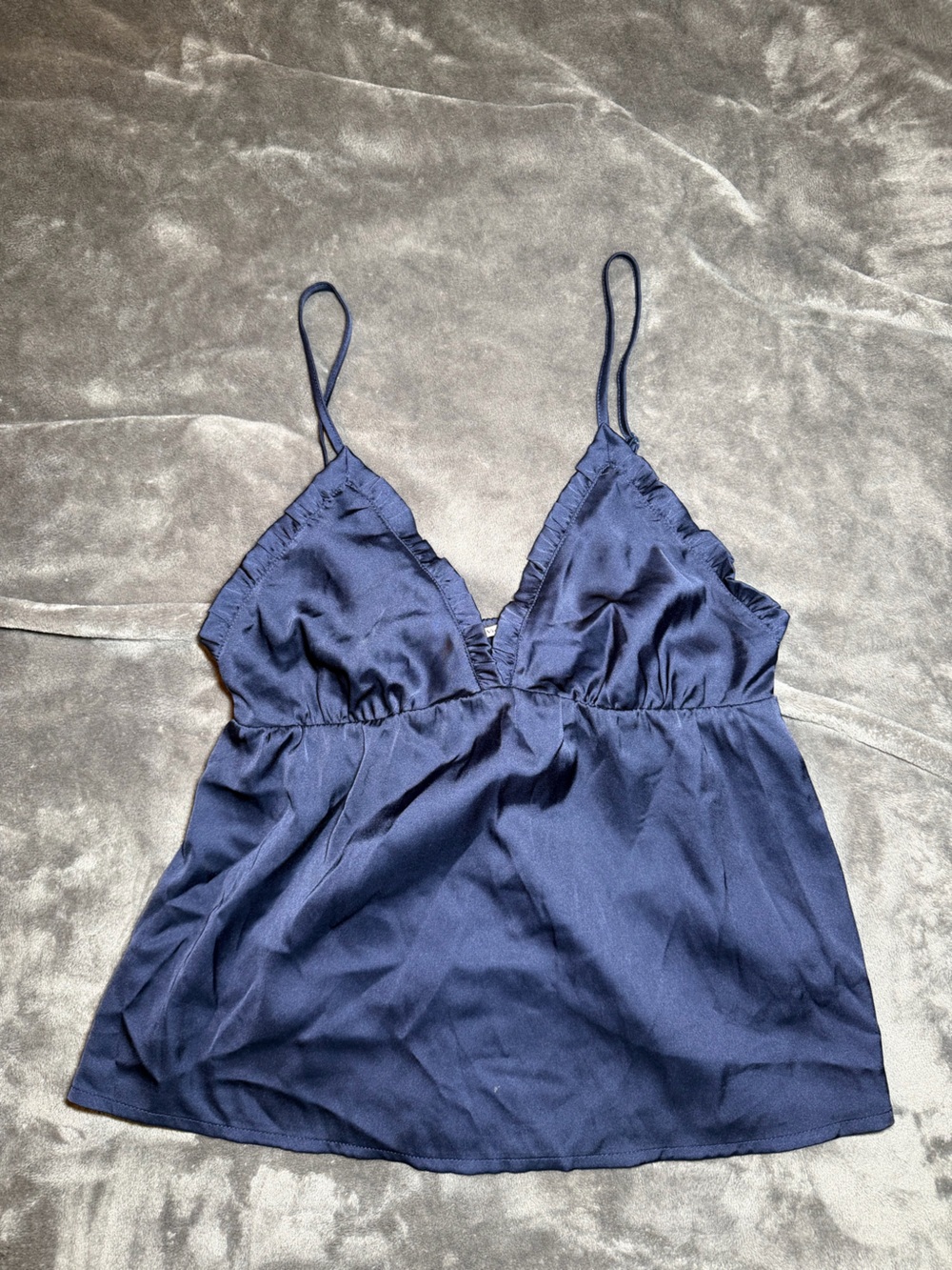 La Vie En Rose Navy Satin Spaghetti Strap Camisole